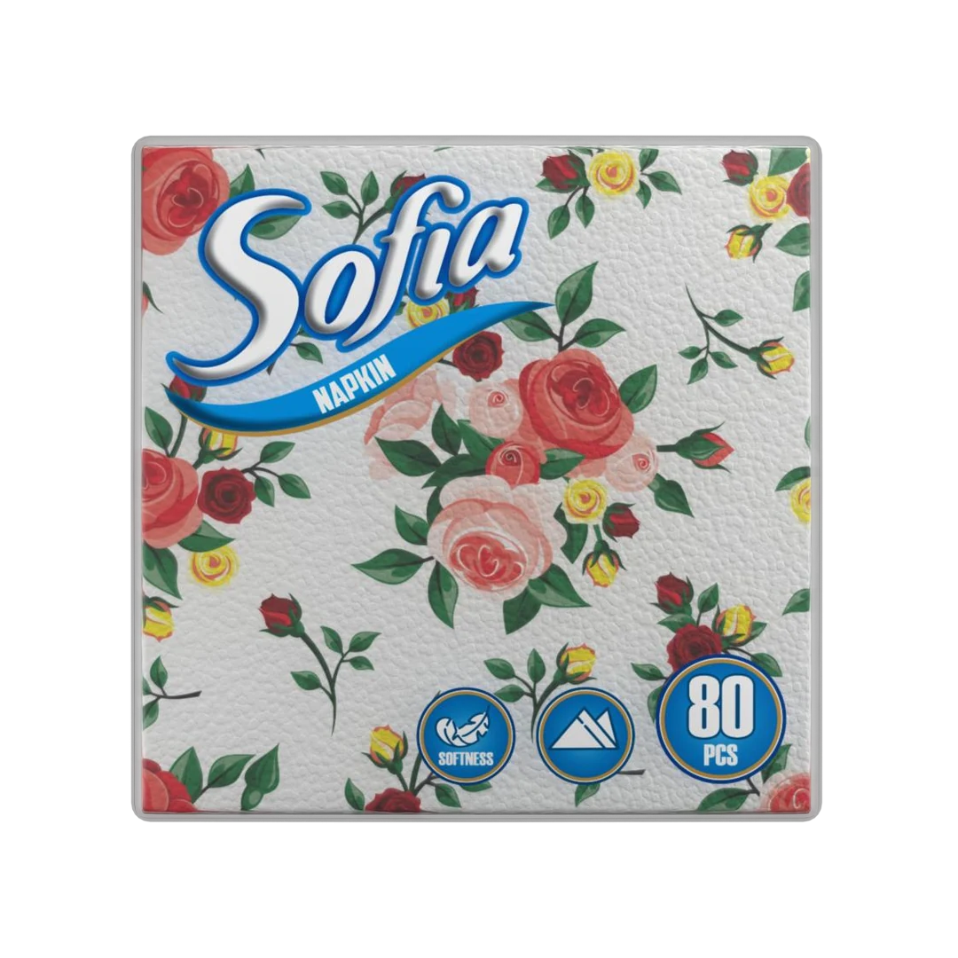 SOFIA նախշավոր անձեռոցիկներ · 80 հատ, 33 × 33 սմ․ փաթեթավորում · ծաղկային նախշ